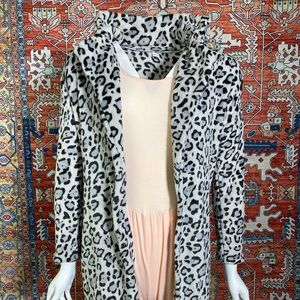 NWOT Grey Leopard Print Teddy Coat